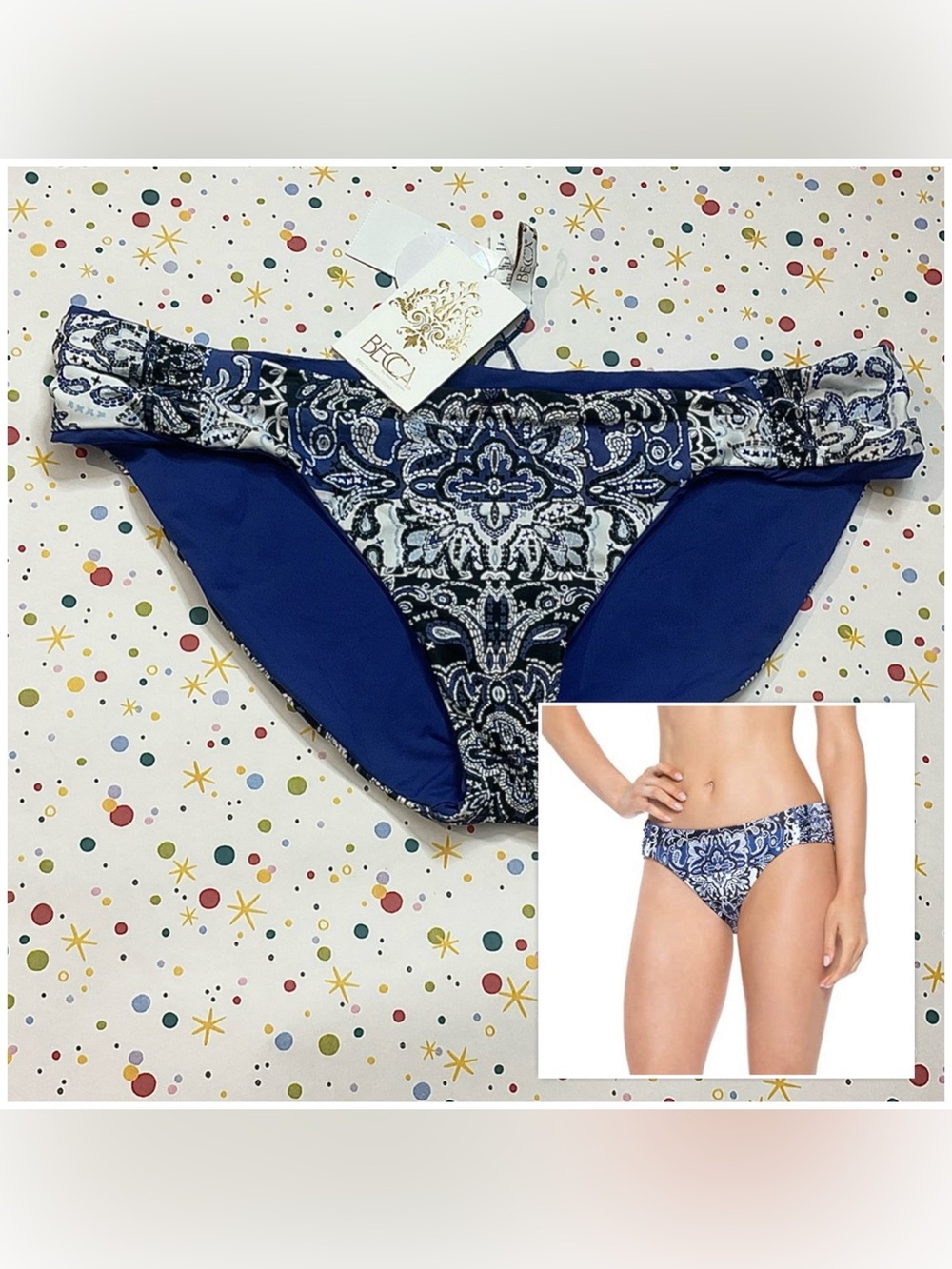 NWT Americana Reversible Shirred Side Tab Hipster Bikini Bottom Size XL Bandana